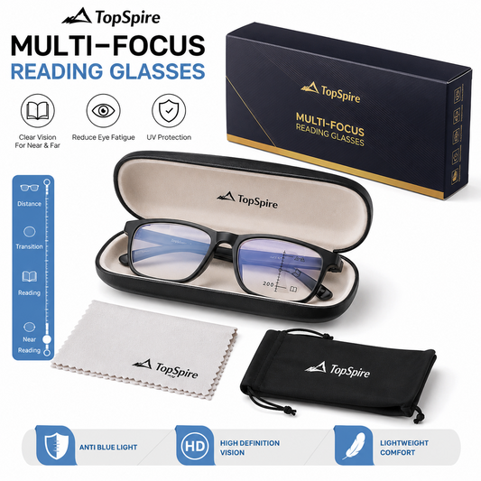 🔥TopSpire™ Adaptive Multifocal Reading Glasses – See Near & Far Without Switching