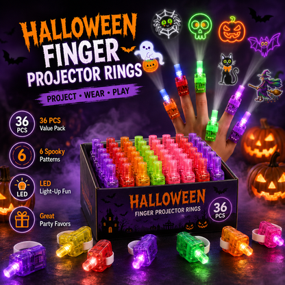 👻🎃 Halloween Finger Projector Rings – LED Party Favors for Kids