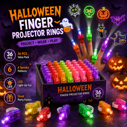 👻🎃 Halloween Finger Projector Rings – LED Party Favors for Kids