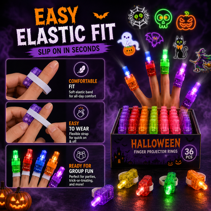 👻🎃 Halloween Finger Projector Rings – LED Party Favors for Kids