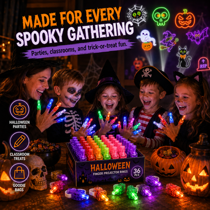 👻🎃 Halloween Finger Projector Rings – LED Party Favors for Kids