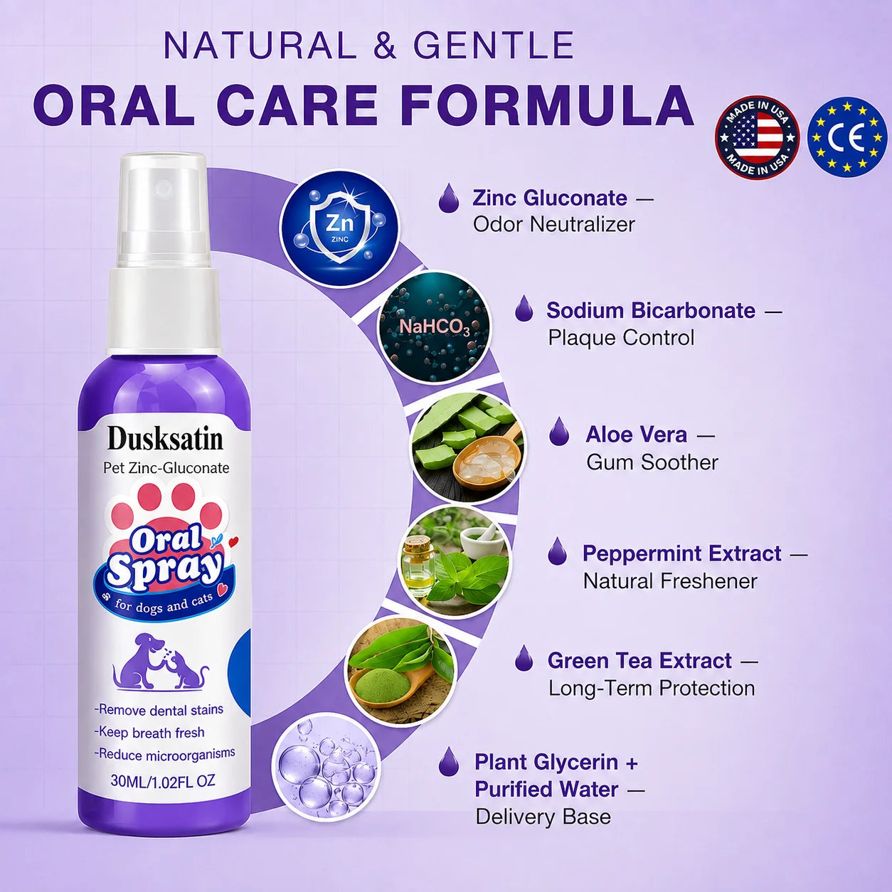 Dusksatin™ Advanced Pet Oral Spray | Fresher Breath, Plaque Biofilm & Gum Care — No Brushing