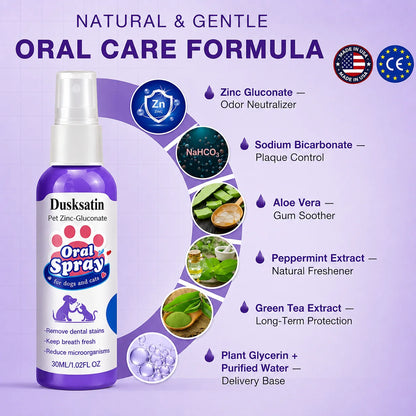 Dusksatin™ Advanced Pet Oral Spray | Fresher Breath, Plaque Biofilm & Gum Care — No Brushing