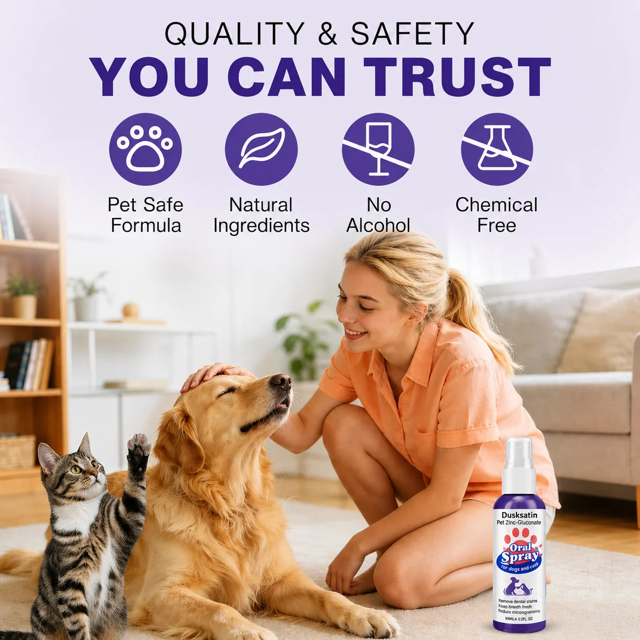 Dusksatin™ Advanced Pet Oral Spray | Fresher Breath, Plaque Biofilm & Gum Care — No Brushing
