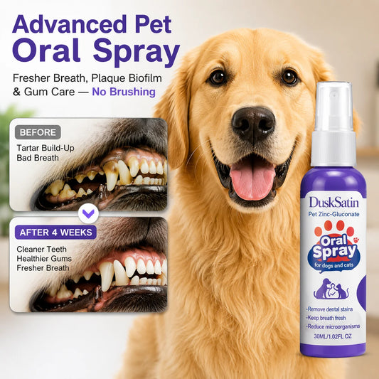 Dusksatin™ Advanced Pet Oral Spray | Fresher Breath, Plaque Biofilm & Gum Care — No Brushing